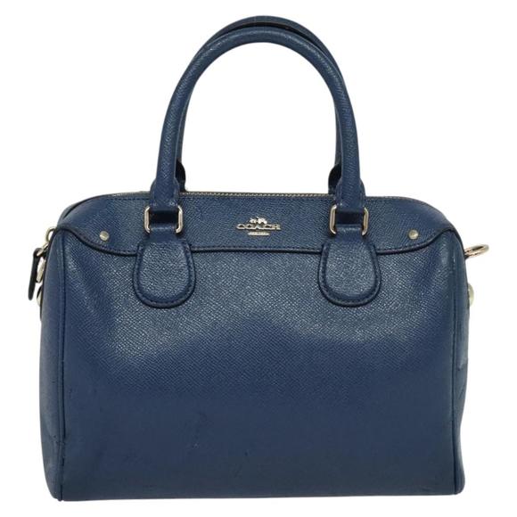 Coach Hand Bag Leather 2way Blue Gold Auth bs24027 - Picture 2 of 16